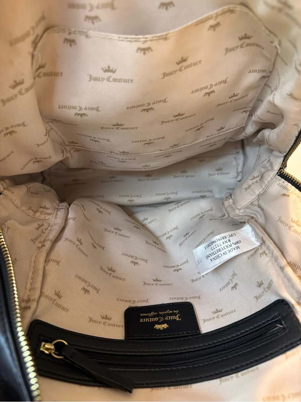 Juicy Couture Black Quilted Backpack with Gold-Tone Accents